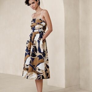 POPLIN GATHERED MIDI DRES
